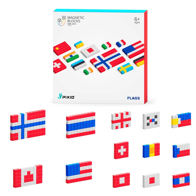 PIXIO Flags - Magnetic Building Blocks for Kids Over 6 Years, Pixel Art, STEM Magnet Toys for Kids Ages 8-12, Portable Magnetic Blocks for Creativity - 162 pcs - Image 1